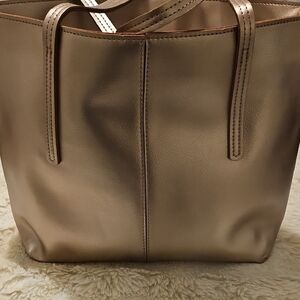 Pink Metallic Leather Tote Bag